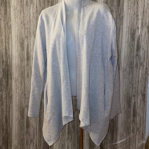 EILEEN FISHER Sweatshirt Open Waterfall Front Cardigan Organic Cotton Gray Sz M - Picture 1 of 6